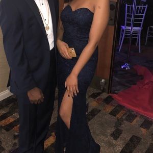 Navy blue dress with slit